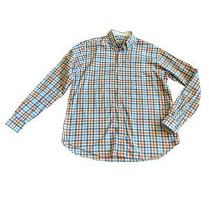 J. McLaughlin Blue White Plaid Check Button-Down Shirt Long Sleeve Cotton Medium